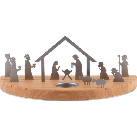 Teelichthalter Silhouette M Weihnachtskrippe Eiche - 15 cm