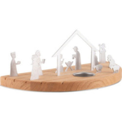 Tea Light Holder - Silhouette M Oak - Nativity Scene - 15 cm / 5.9 inch