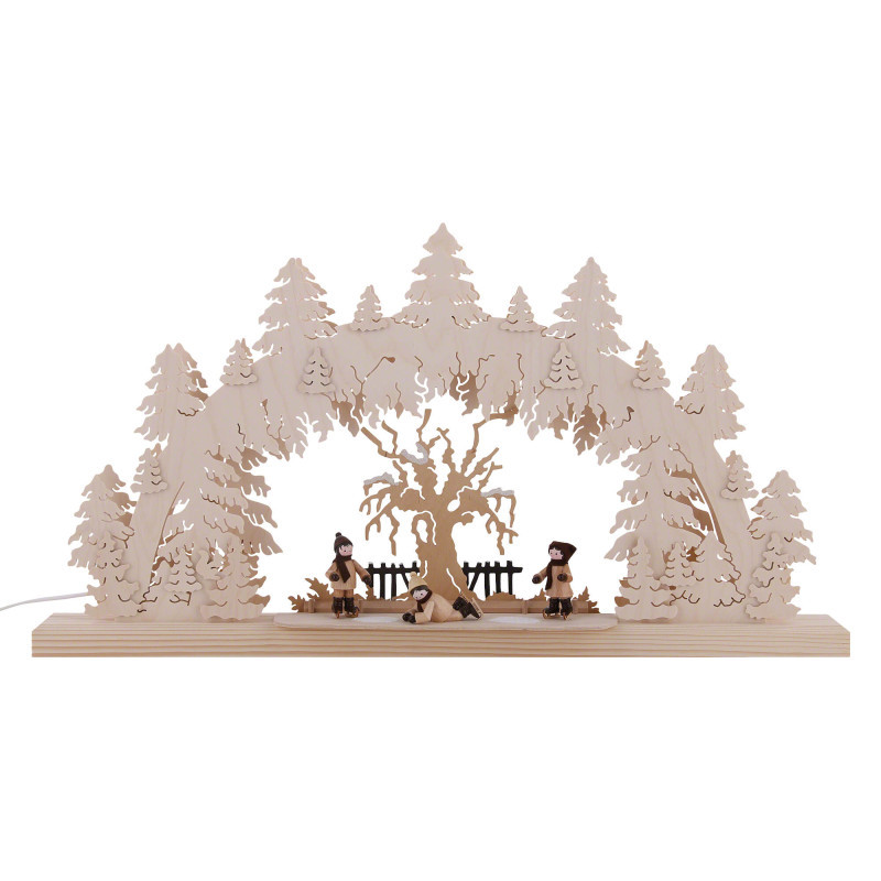 Doppel Schwibbogen Schlittschuhläufer 3 Figuren - 62x33x5,5 cm