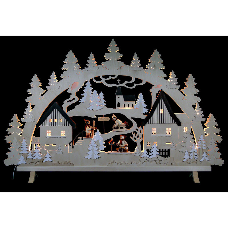 Schwibbogen Erzgebirgsdorf mit Figuren, Übergröße - 125x82x16 cm