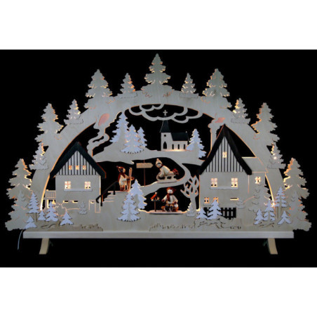 Schwibbogen Erzgebirgsdorf mit Figuren, Übergröße - 125x82x16 cm