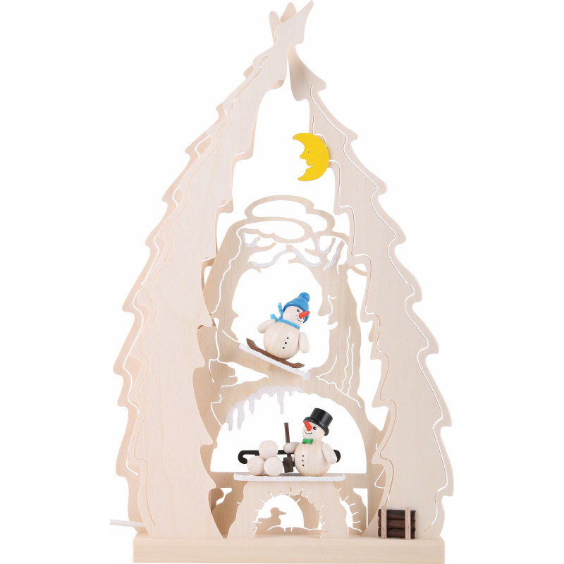 Lichterspitze Baum mit Schneemännern - 43x25x4,5 cm