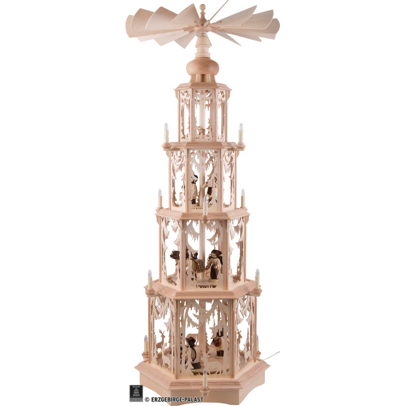4-stöckige Pyramide Walddesign - elektrisch mit Figuren - 135 cm