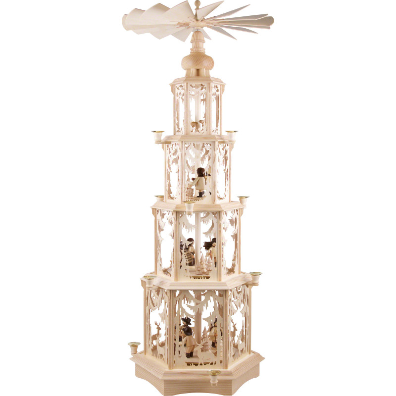 4-stöckige Pyramide Walddesign - Wachskerzen mit Figuren - 135 cm