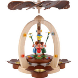 1-Tier Pyramid with Flower Children - Natural Wood - 30 cm / 11.8 inch