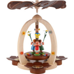 1-Tier Pyramid with Flower Children - Natural Wood - 30 cm / 11.8 inch