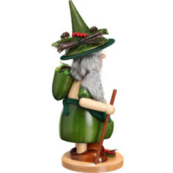 Räuchermännchen Wichtelfrau mit Pilzkorb, grün - 25 cm