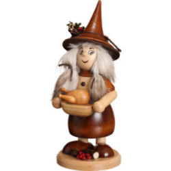Räuchermännchen Wichtelfrau mit Pfanne, natur - 25 cm