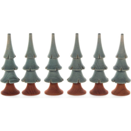 Solid Wood Trees - Green - 6 pieces - 8 cm / 3.1 inch