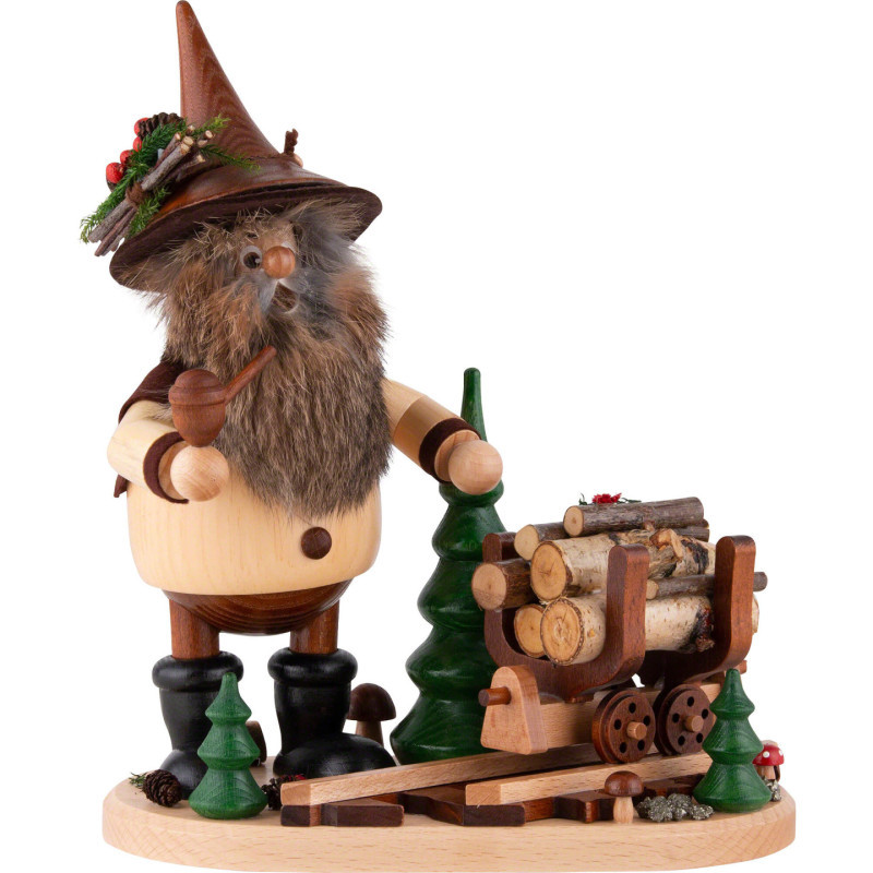 Smoker - Ore Gnome with Wood Tram - 26 cm / 10.2 inch