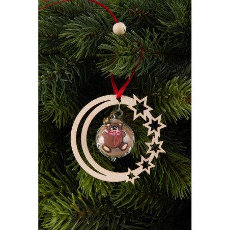 Christbaumschmuck Glaskugel in Sternenmond - Teddy - 3er-Set - 7 cm