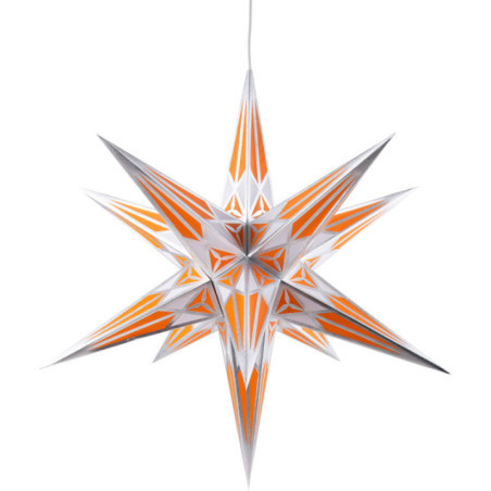 Hartenstein Christmas Star for Inside Use - White-Orange with Silver - 68 cm / 27 inch