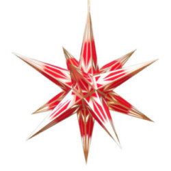 Hasslau Christmas Star - Red/White with Golden Pattern and Lighting - 65 cm / 25.6 inch - Inside Use