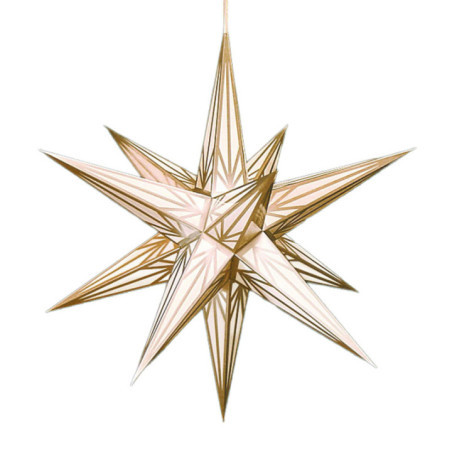 Hasslau Christmas Star - White with Golden Pattern and Lighting - 65 cm / 25.6 inch - Inside Use