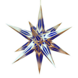 Hasslau Christmas Star - Blue/White with Golden Pattern and Lighting - 65 cm / 25.6 inch - Inside Use