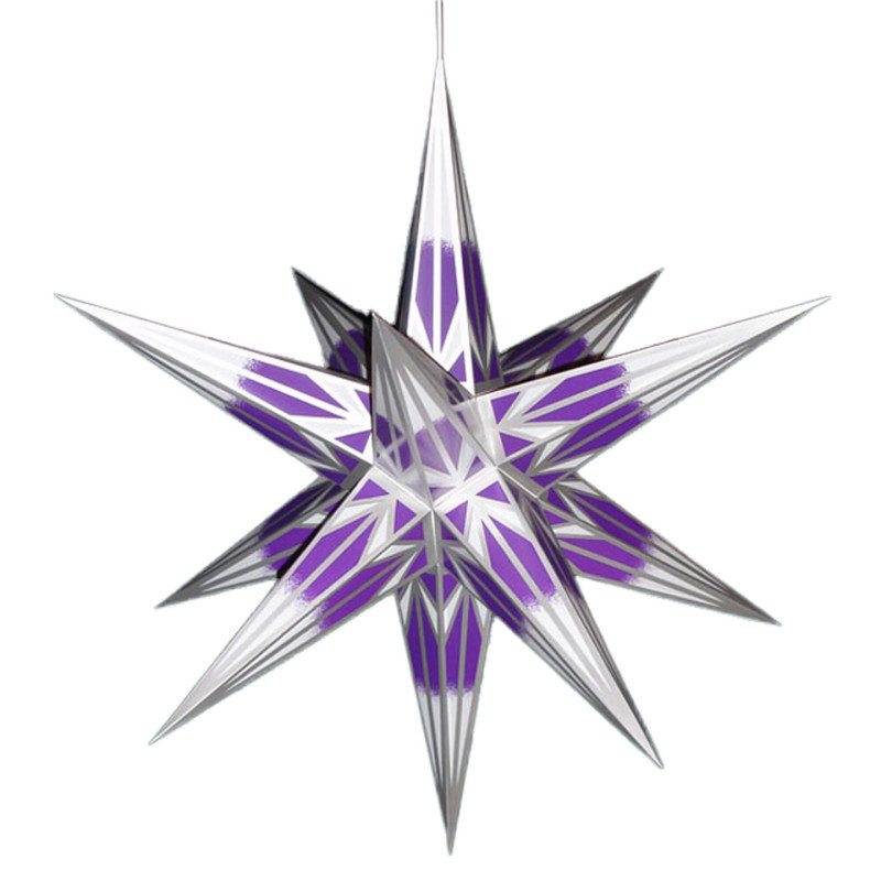 Haßlauer Weihnachtsstern für Innen lila/weiß mit Silbermuster inkl. Beleuchtung - 65 cm