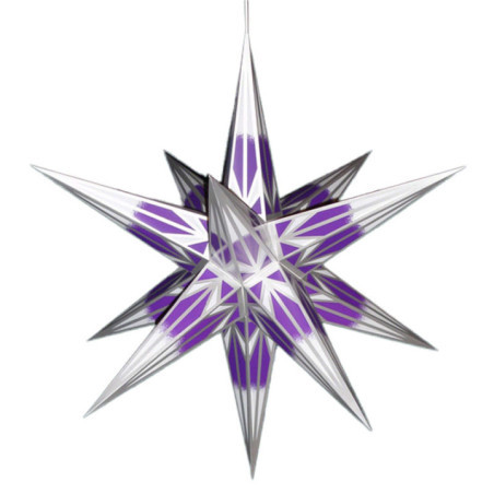 Haßlauer Weihnachtsstern für Innen lila/weiß mit Silbermuster inkl. Beleuchtung - 65 cm