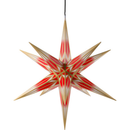 Hasslau Christmas Star - Red/White with Golden Pattern and Lighting - 75 cm / 30 inch -  Inside/Outside Use