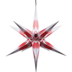 Hasslau Christmas Star - Red/White with Silver Pattern and Lighting - 75 cm / 30 inch -  Inside/Outside Use