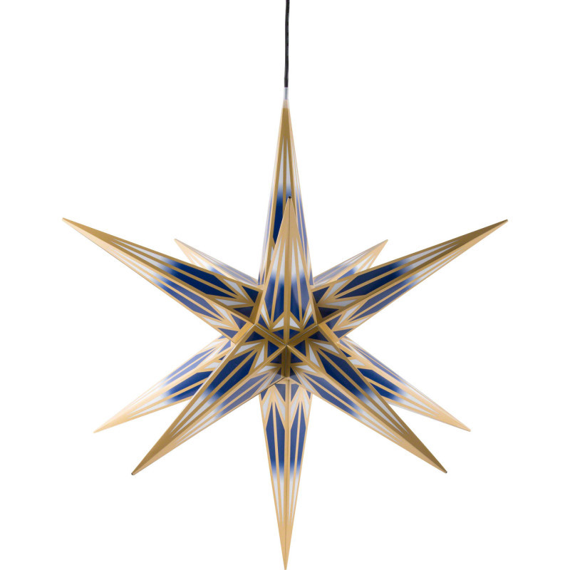 Hasslau Christmas Star - Blue/White with Golden Pattern and Lighting - 75 cm / 30 inch -  Inside/Outside Use