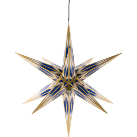 Hasslau Christmas Star - Blue/White with Golden Pattern and Lighting - 75 cm / 30 inch -  Inside/Outside Use