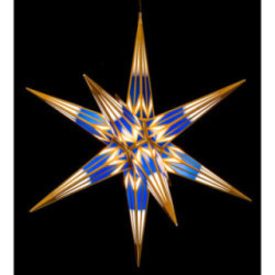 Hasslau Christmas Star - Blue/White with Golden Pattern and Lighting - 75 cm / 30 inch -  Inside/Outside Use