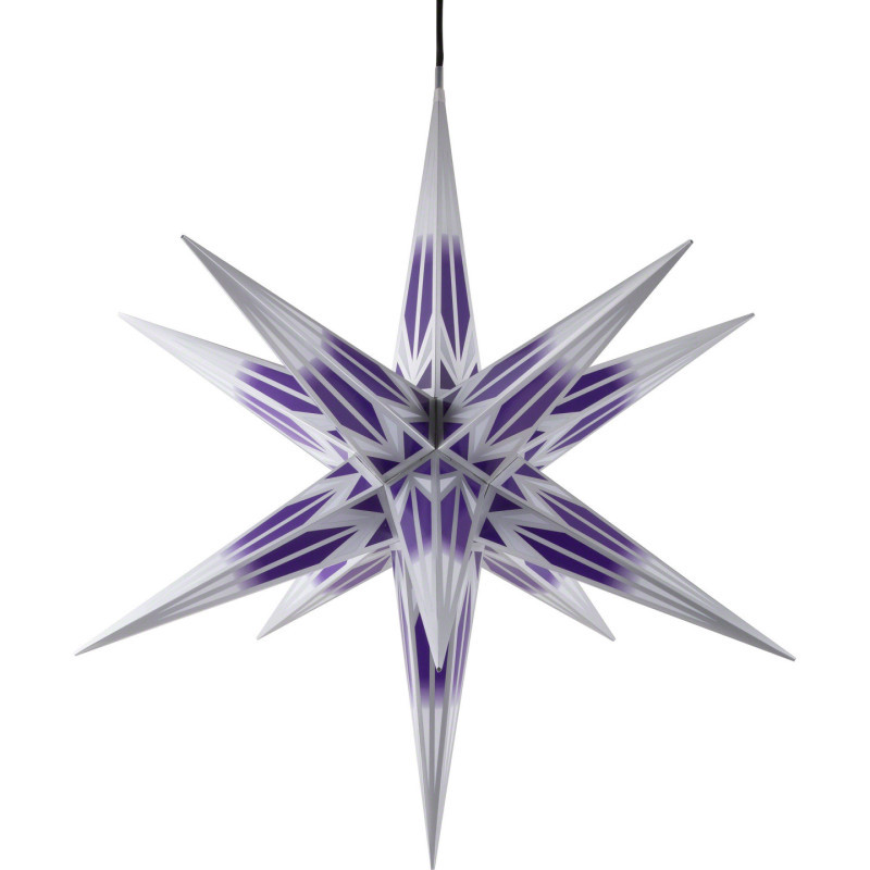 Haßlauer Weihnachtsstern für Innen und Außen lila/weiß mit Silbermuster inkl. Beleuchtung - 75 cm