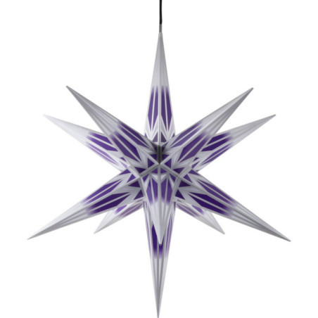 Haßlauer Weihnachtsstern für Innen und Außen lila/weiß mit Silbermuster inkl. Beleuchtung - 75 cm
