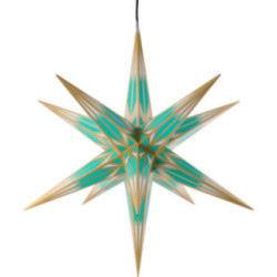 Hasslau Christmas Star - Turquoise/White with Golden Pattern and Lighting - 75 cm / 30 inch -  Inside/Outside Use