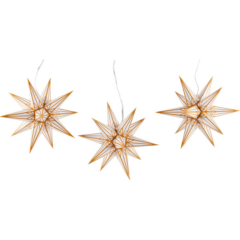 Haßlauer Weihnachtsstern 3er-Set Ministern für Innen weiß mit Goldmuster - 16 cm