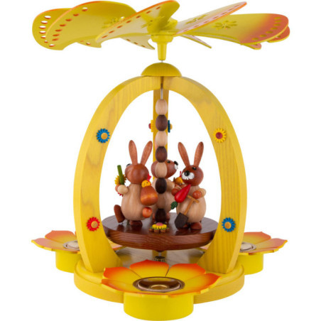 1-Tier Easter Pyramid Yellow with three Bunnies - 30 cm / 11.8 inch