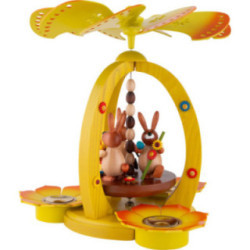 1-Tier Easter Pyramid Yellow with three Bunnies - 30 cm / 11.8 inch