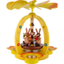 1-Tier Easter Pyramid Yellow with three Bunnies - 30 cm / 11.8 inch