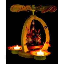 1-stöckige Osterpyramide mit drei Hasen - gelb - 30 cm