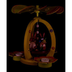 1-stöckige Osterpyramide mit drei Hasen - gelb - 30 cm