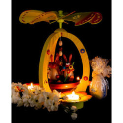 1-Tier Easter Pyramid Yellow with three Bunnies - 30 cm / 11.8 inch