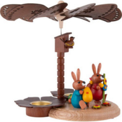 1-stöckige Osterpyramide mit zwei Hasen und Ei - 20 cm
