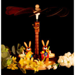 1-stöckige Osterpyramide mit zwei Hasen und Ei - 20 cm