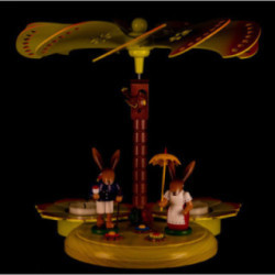 1-Tier Easter Pyramid Yellow with two Bunnies with Pannier and Umbrella - 20 cm / 7.9 inch