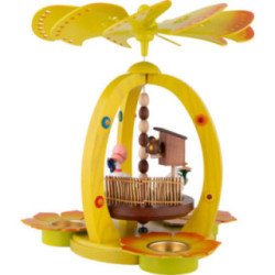 1-stöckige Osterpyramide bunt mit zwei Enten - 30 cm