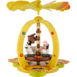 1-stöckige Osterpyramide bunt mit zwei Enten - 30 cm