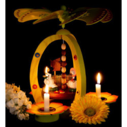 1-stöckige Osterpyramide bunt mit zwei Enten - 30 cm