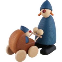 Well-Wisher Paula with Stroller, Blue - 9 cm / 3.5 inch
