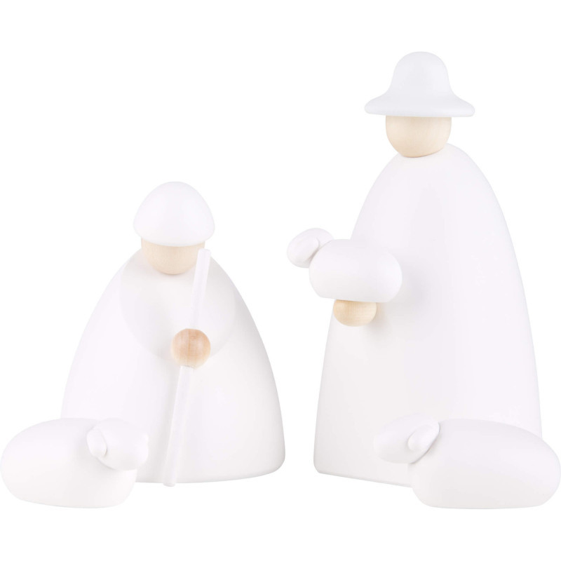 The Shepherds with Two Sheep, White - 12 cm / 4.7 inch