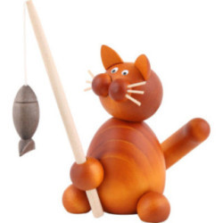 Katze Charlie mit Fisch - 8 cm