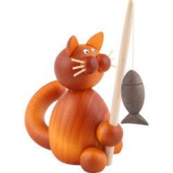 Katze Charlie mit Fisch - 8 cm