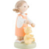 Flax Haired Children Girl with Teddy Bear - 5 cm / 2 inch