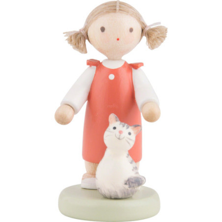 Flachshaarkinder Mädchen mit Kätzchen - 5 cm