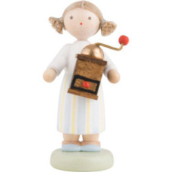 Flax Haired Children Girl with Coffee Mill - 5 cm / 2 inch