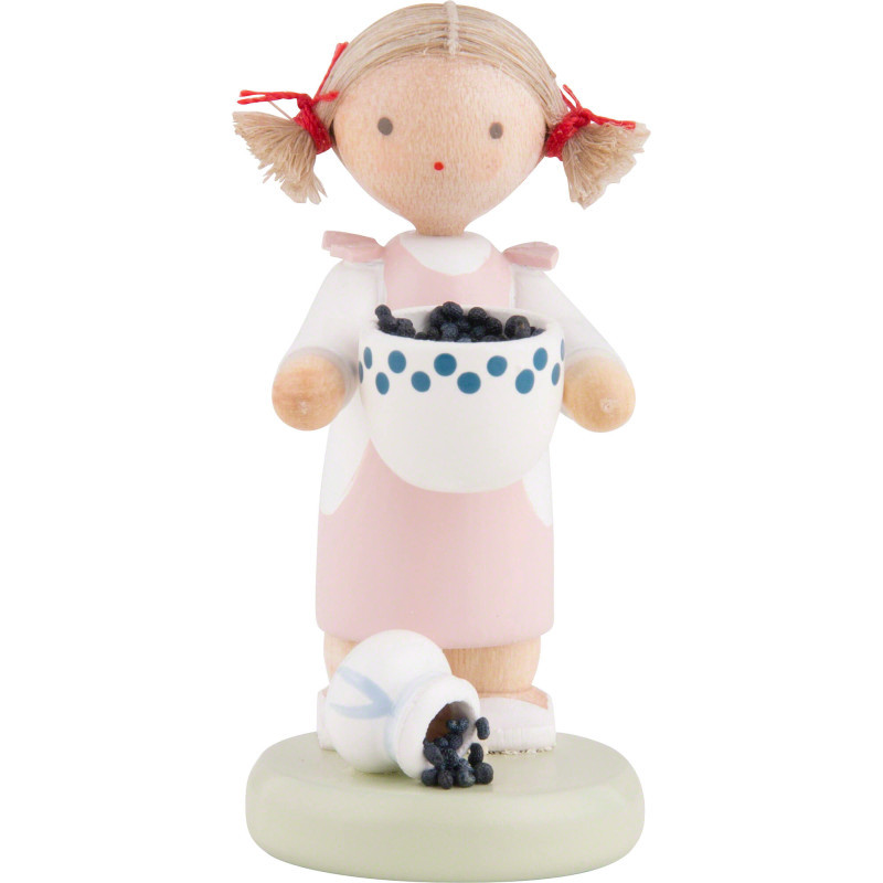 Flax Haired Children Girl with Blueberries - 5 cm / 2 inch